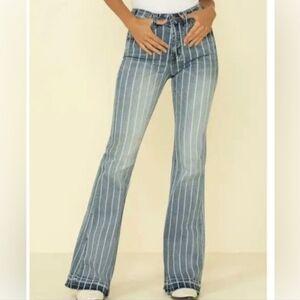 Rock & Roll Denim Striped High-Rise Flare Leg Trouser Jeans - Women's Size 26